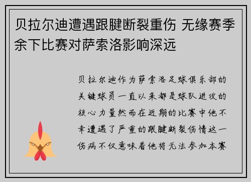 贝拉尔迪遭遇跟腱断裂重伤 无缘赛季余下比赛对萨索洛影响深远